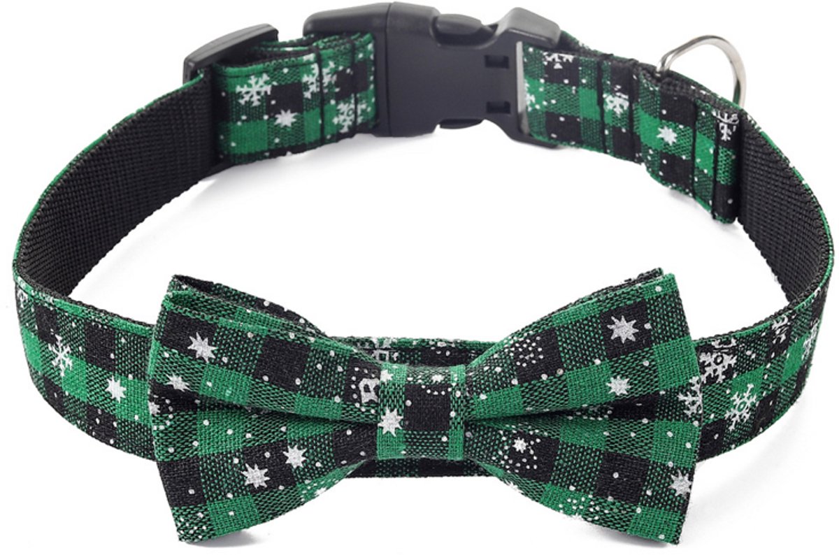 Halsband met strik voor hond Maat XL - Kerstmis Groen - tot 70cm halsomvang