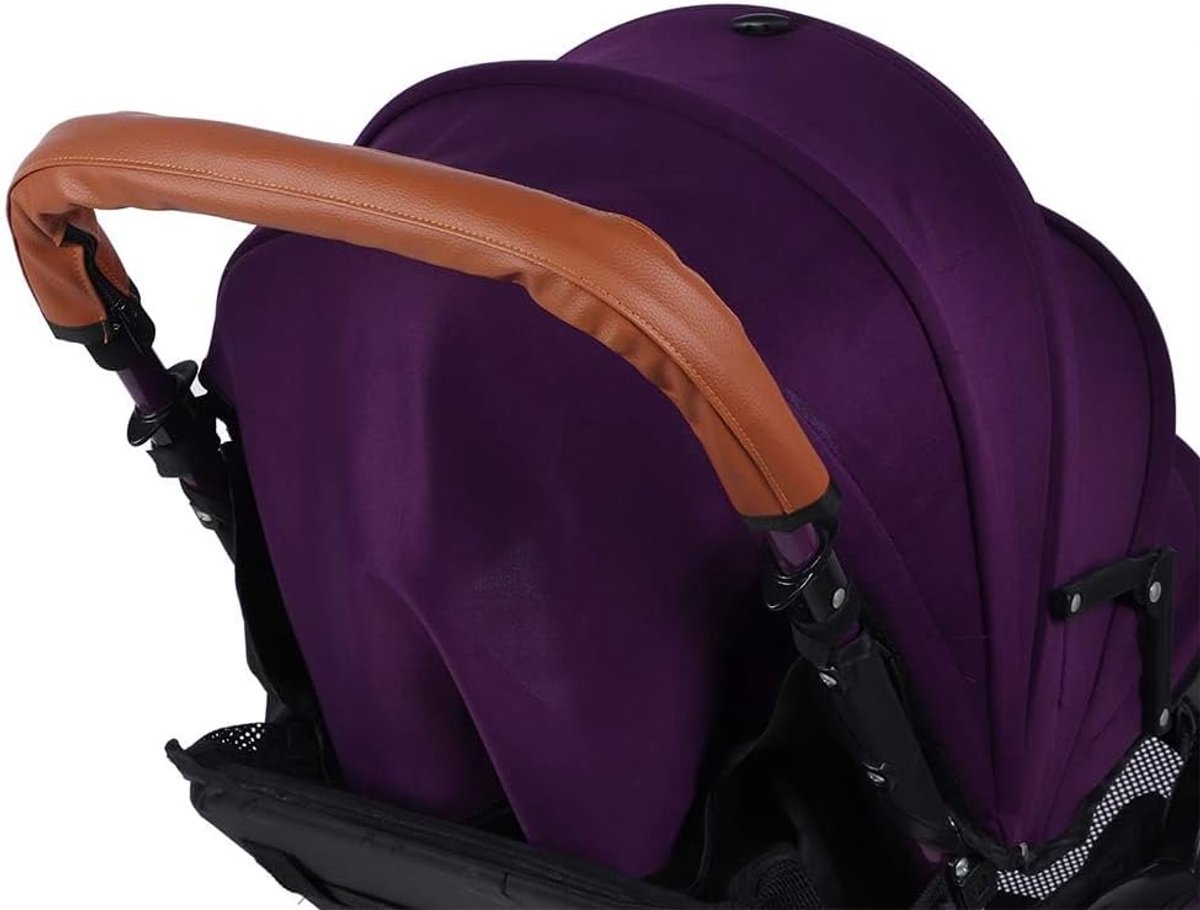 SnelShoppen - Afneembare Wasbare Stroller Handgrepen - Zachte Armsteun Hoes - PU Leer - Bruin - Geschikt voor Kinderwagens en Babyaccessoires