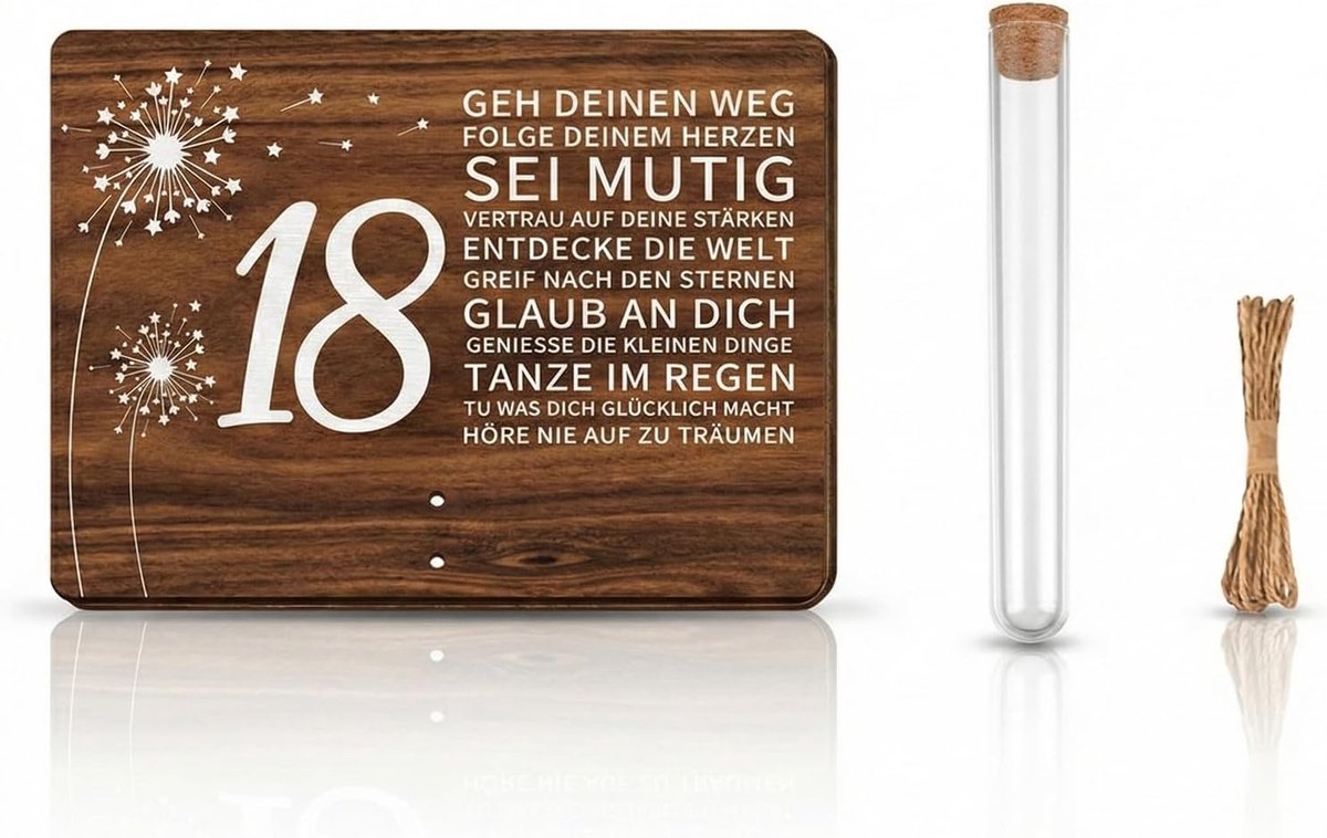 SnelShoppen - Cadeaus voor 18e Verjaardag, Creatief Geldgeschenk, Houten Verjaardagskaart met Envelop en Reageerbuis, Herinnering Volwassen Worden, Vo