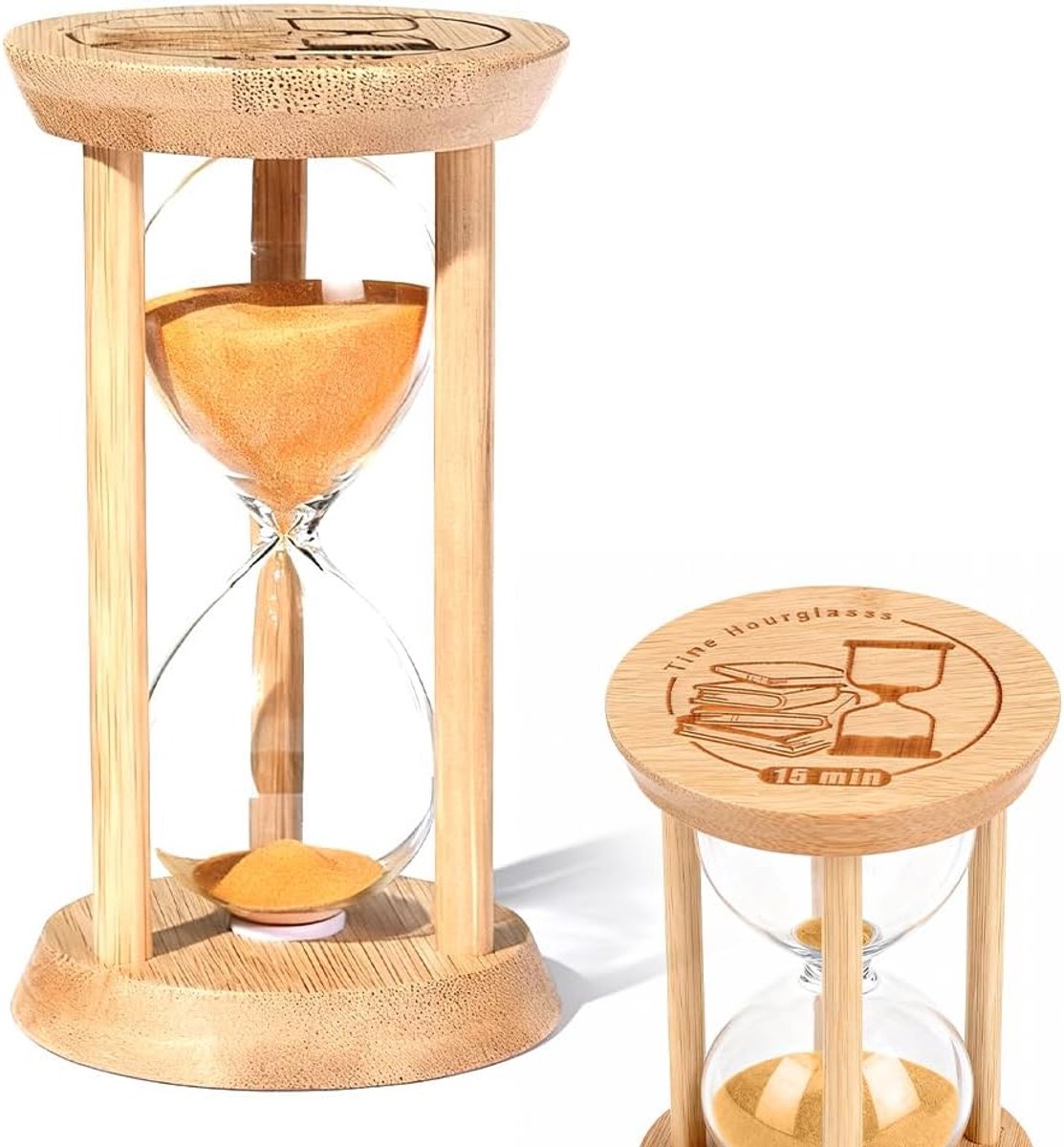 SnelShoppen - 15 Minuten Zandloper, Kinderen Sandtimer, Houten Uurglas, Visuele Timer voor School, Kantoor, Thuis, Kinderen Leren, Creatief, Bamboe, 1