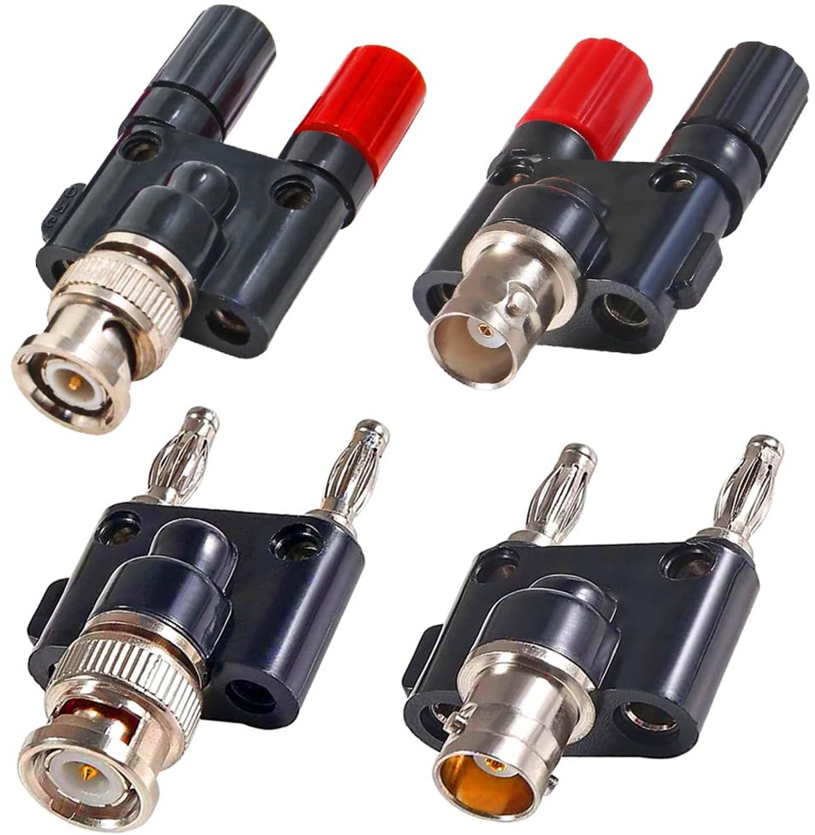 SnelShoppen - BNC naar Dubbele Banana Adapter Kits, BNC Mannelijk naar 4mm Dubbele Banana Mannelijk/Vrouwelijk & BNC Vrouwelijk naar 4mm Dubbele Banan