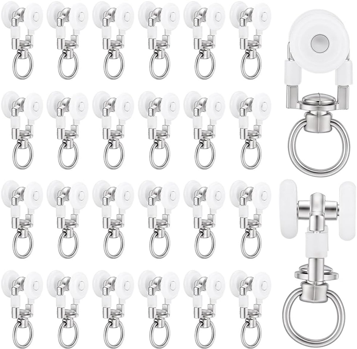 SnelShoppen - 30 Stuks Witte Plafond Gordijnrail Rollers 27mm x 17.5mm Plastic Glijders Bevestigingshaken voor Ruimte Scheiding en Interieur Decoratie