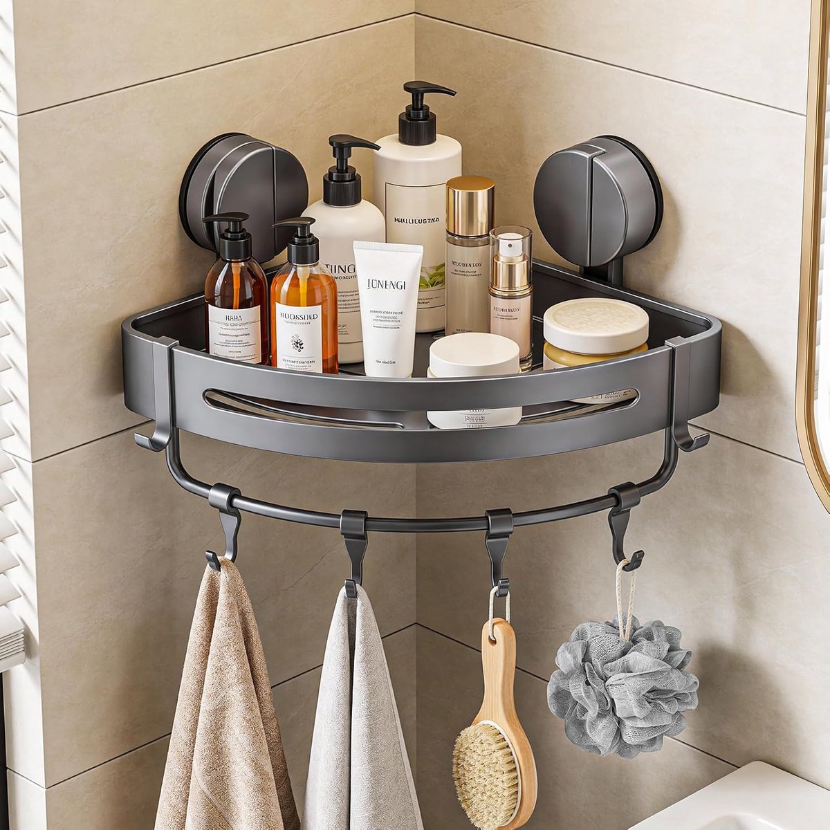 Bathroom Shelf Without Drill, Aluminum Shower Caddy Suction Board, Durable Shower Basket, Rustproof Shelf 20KG Load - ShopVlot
