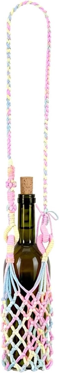 Gehaakte Boho Schoudertas - Wijnglas Houder Koord - Festival Reizen - Opengewerkte Ontwerp - 20 x 10 x 5 cm