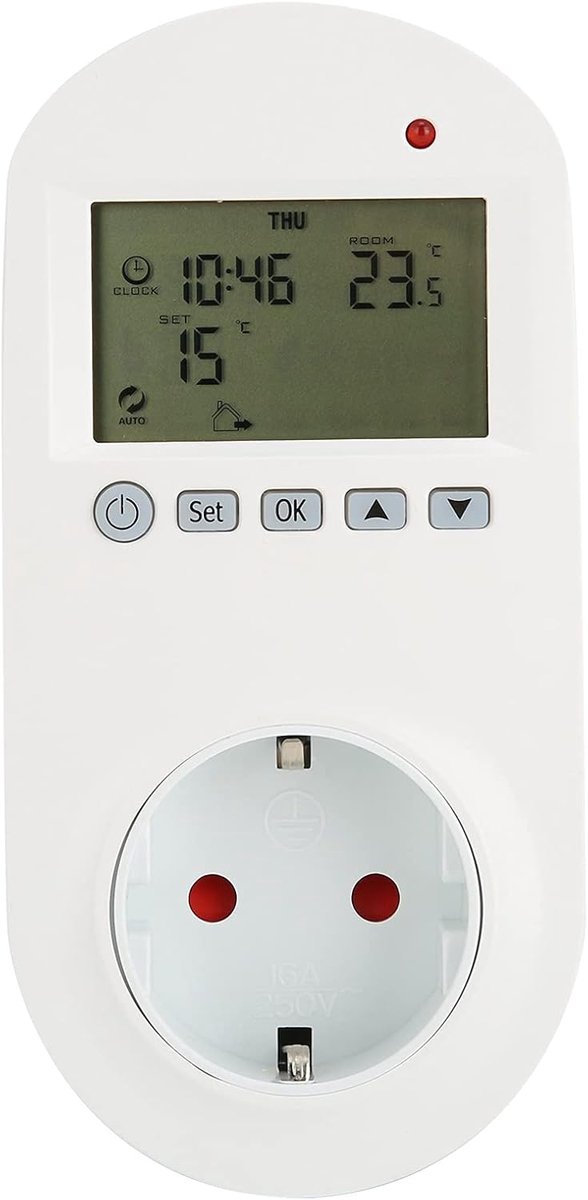 SnelShoppen - 16A Stekker Thermostaat Programmeerbaar Elektrische Verwarming Temperatuur Regelaar EU 230V Met LCD Scherm 135x67x75mm