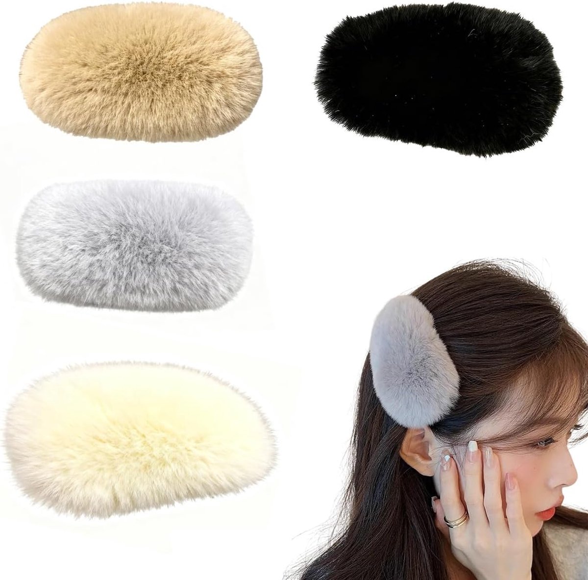 Haarclips voor dames - grote eendenbill - pluizig design - trendy haaraccessoire voor herfst en winter - ShopVlot
