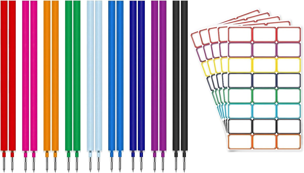 Vervangvullingen 0,7 mm - 18 kleurrijke gel vullingen - Erasable - Ideaal voor schrijven en tekenen - ShopVlot