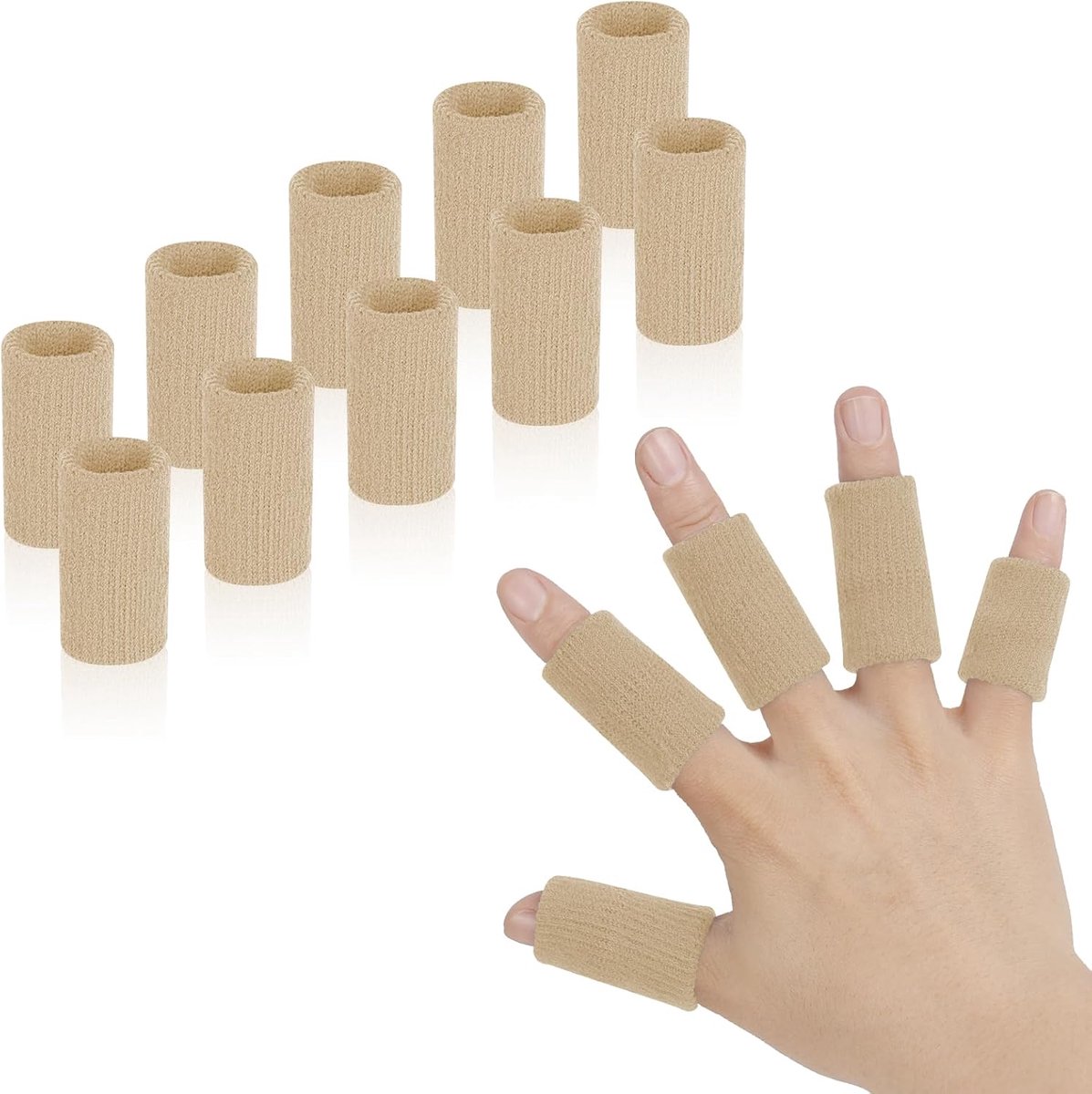 SnelShoppen - Pack van 10 Vingerbeschermers, Vingerkappen, Vingerbandages voor Sport, Basketbal, Volleybal, Gym, Beige, Unisex