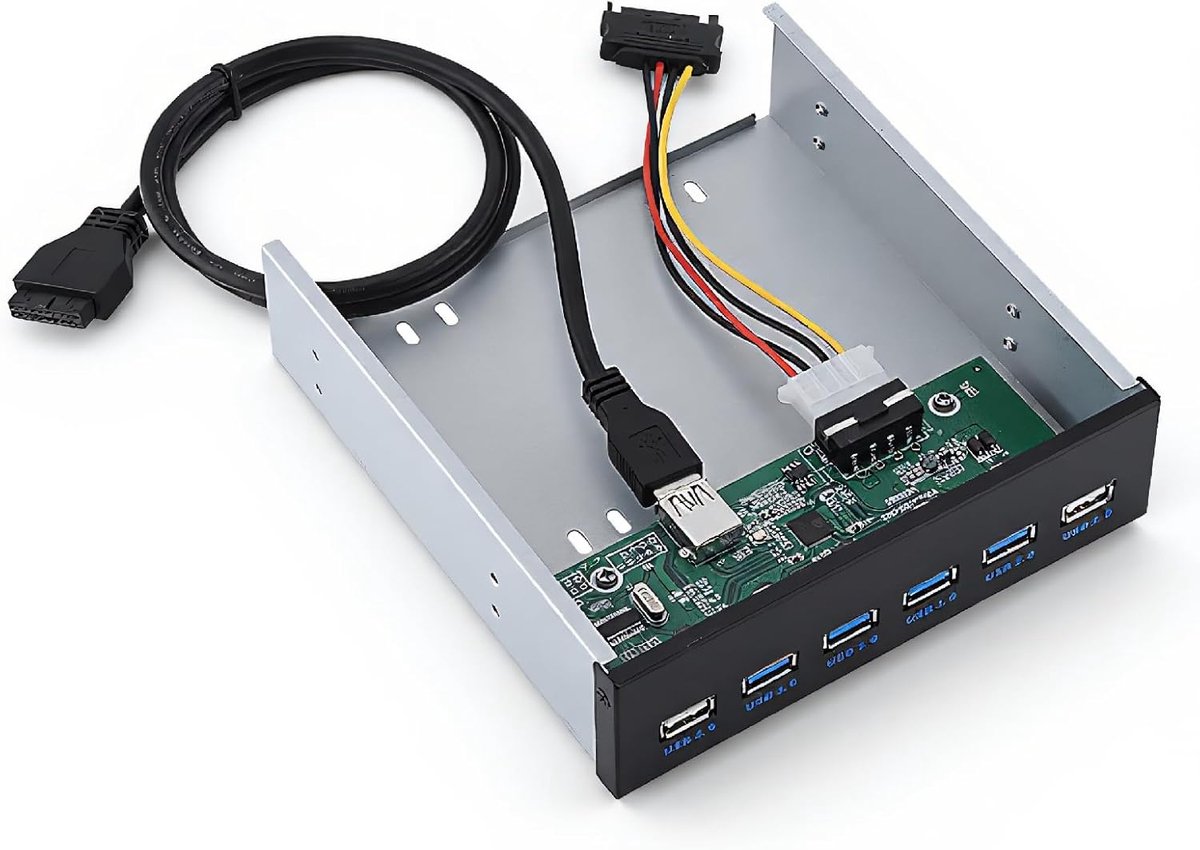 SnelShoppen - Super Snelle Frontpaneel met 4 USB 3.0 + 2 USB 2.0 Poorten, 5.25 Inch Hub en SATA Kabel voor Snelle Gegevensoverdracht