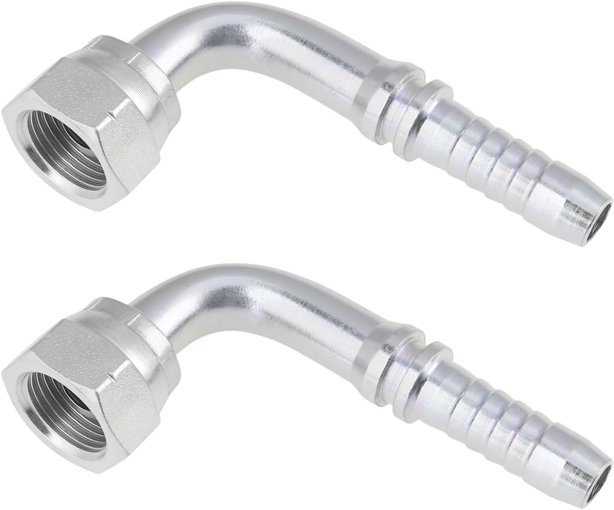 SnelShoppen - 2 Stuks 3/8" BSP naar 3/8" BSP Vrouwelijke Swivel Hydraulische Slang Fittingen met 90 Graden Bocht - Roestvrij Staal, Drukbestendig en C