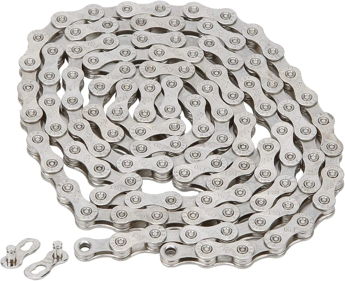SnelShoppen - Fietsketting 9 Versnellingen, Stalen Vouwfiets Ketting met 116 Schakels, Slijtvast voor Mountainbike en Fiets Onderhoud (Zilver)