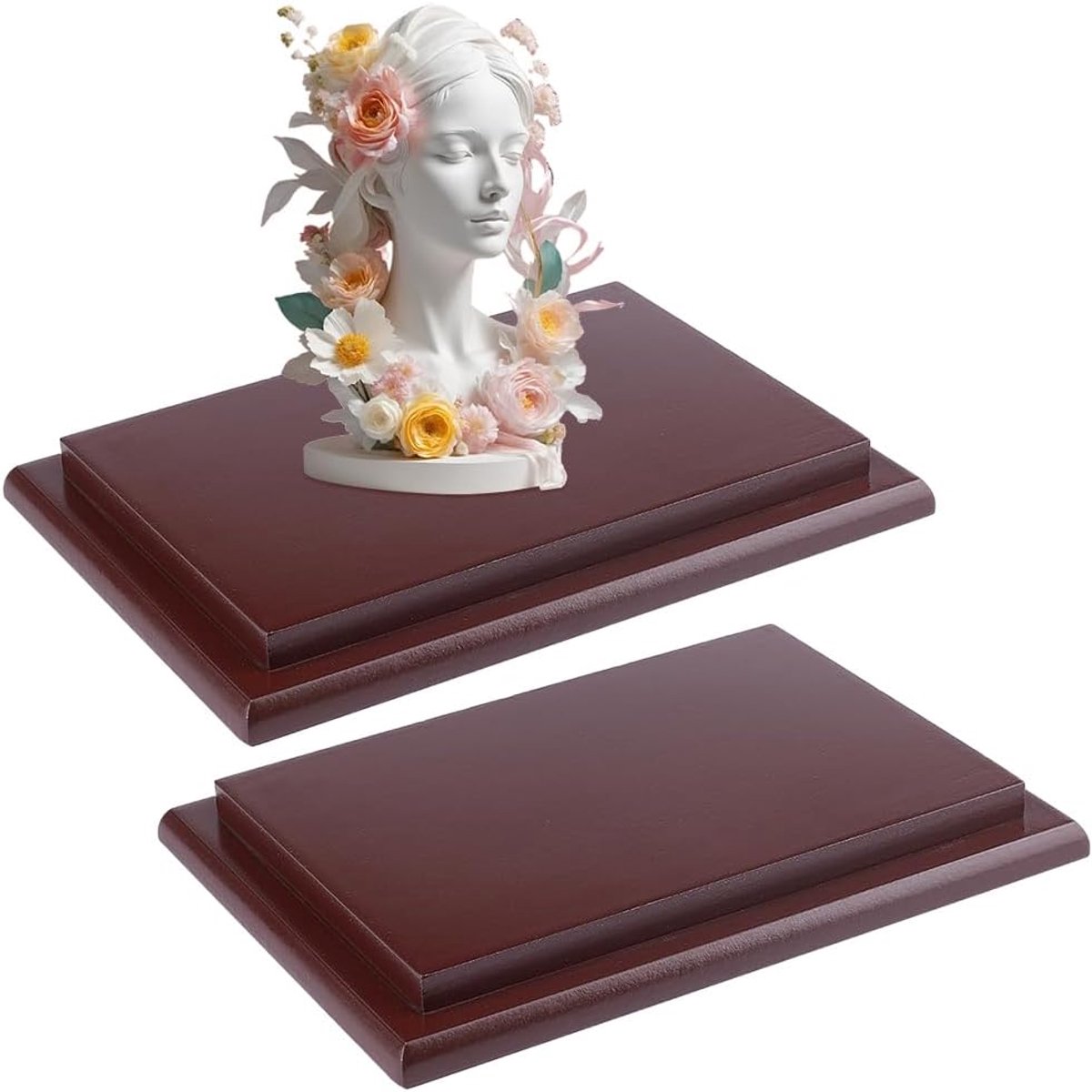 SnelShoppen - 2 Stuks Houten Display Basis met Ogee Rand 12.5 x 17.5 x 1.8 cm Camel Kleur voor Sieraden, Vazen, Beeldjes en Decoratie
