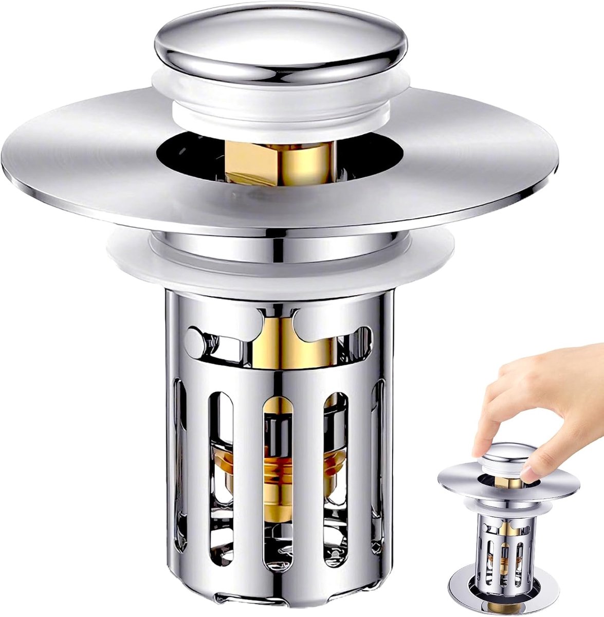 SnelShoppen - Universele Pop-up Afvoerplug voor Keuken en Badkamer, RVS Afvoerstopper met Verwijderbaar Filter, Roestvrijstalen Afvoerplug, Antigeur D