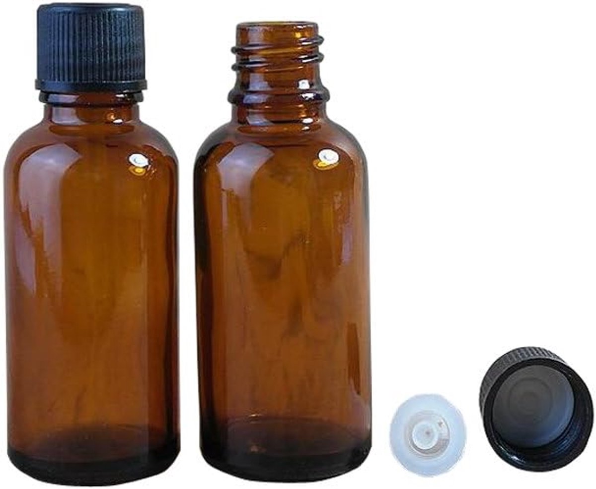 SnelShoppen - 6 Stuks 20ml Glazen Essentiële Olie Flessen met Zwarte Doppen - Amberen Reizen Jars voor Cosmetica, Make-up en Vloeistoffen