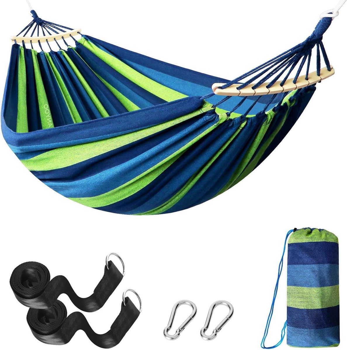 Katoenen Hangmat - Outdoor Relax - Buiten Ontspannen - Met Spreidstokken - 210x150 cm - Groen