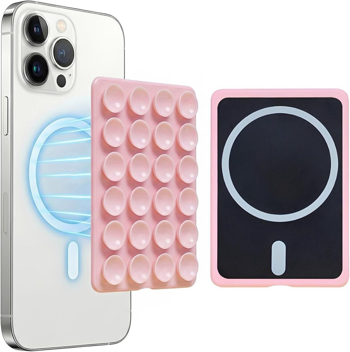 SnelShoppen - Magnetische Telefoonhouder met Zuignap, Zelfklevend en Antislip, Compact en Draagbaar, Roze, Voor Spiegel, Glas, Keuken, Fitnessstudio,