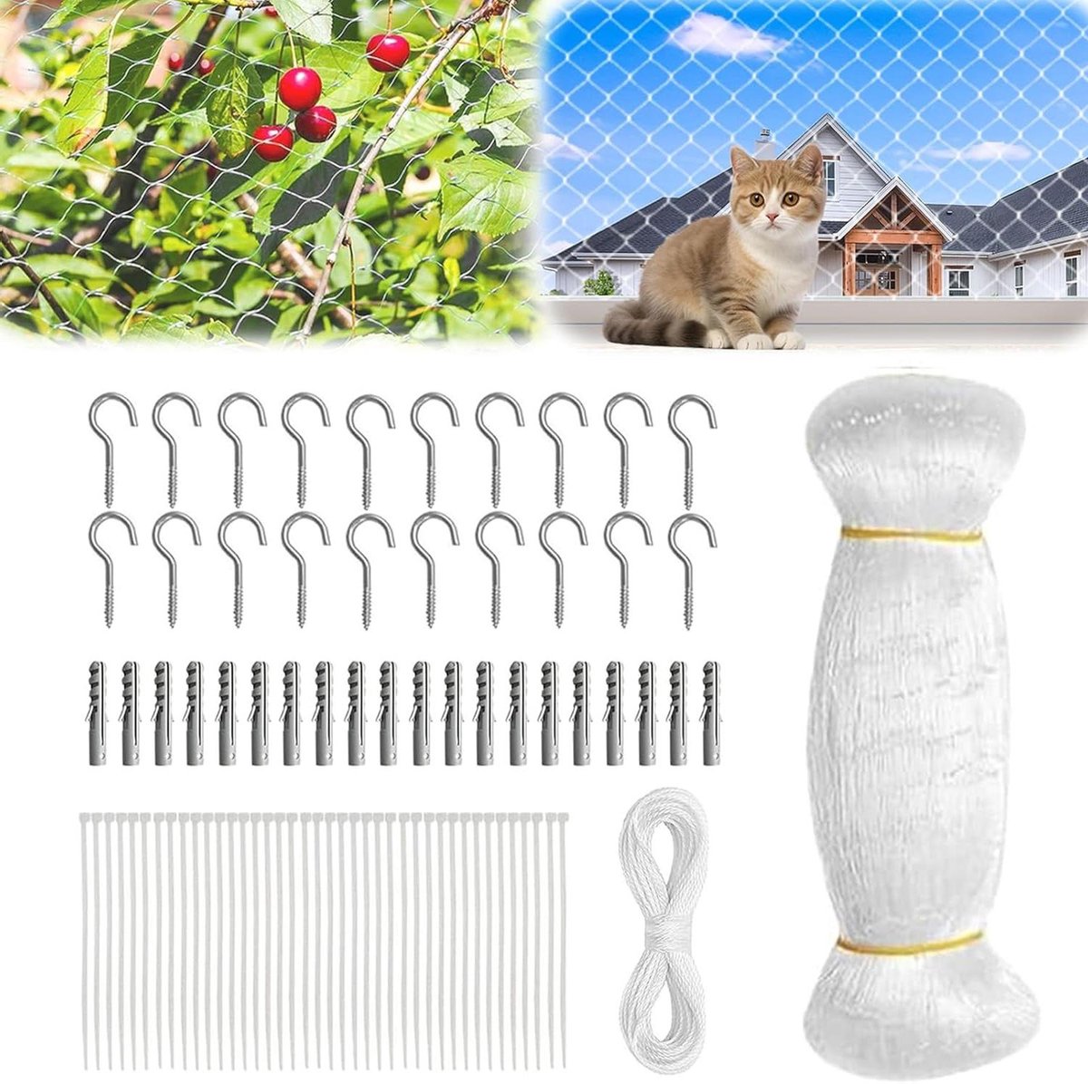 Kattennet Balkon - Veiligheidsnet Kat - Balkon Beveiligen - Zonder Boren - 10 x 3 Meter - Transparant