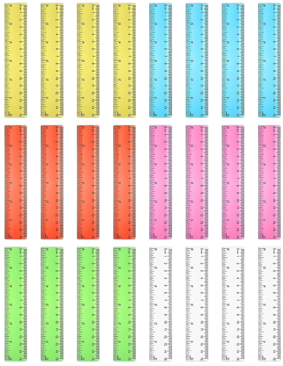 Plastic Linialen 6 Inch - Kleurrijk en Transparant - 24 Stuks voor School en Kantoor - ShopVlot