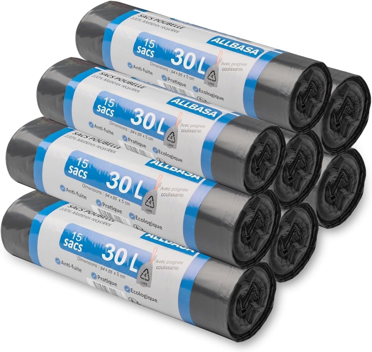 Vuilniszakken - 30 L - Gerecycled Kunststof - Met Duwgrepen - Voor Huishoudelijk Afval