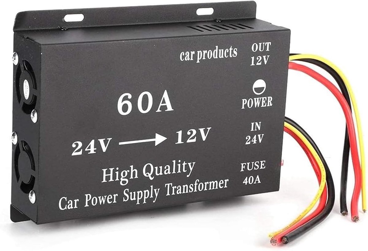 SnelShoppen - KSTE 720W 60A 24V naar 12V DC Voeding Adapter - Hoogwaardige Aluminium Spanning Reducer voor Auto, Flexibele Voltage voor Diverse Toepas
