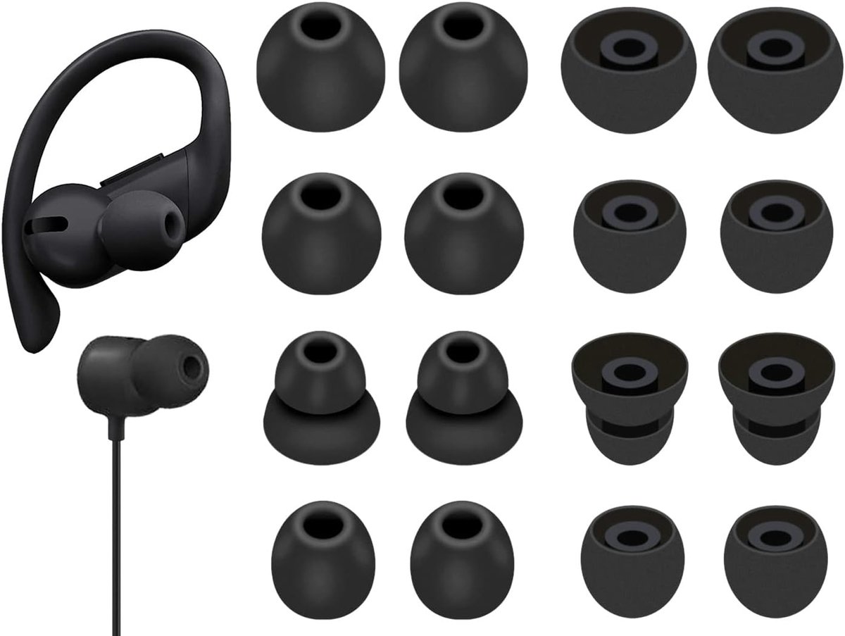 SnelShoppen - 8 Paar Powerbeats Pro Oordopjes, Vervangende Flexibele Silicone Oordopjes voor Geluidsisolatie, Compatibel met Beats Flex/BeatsX - Zwart