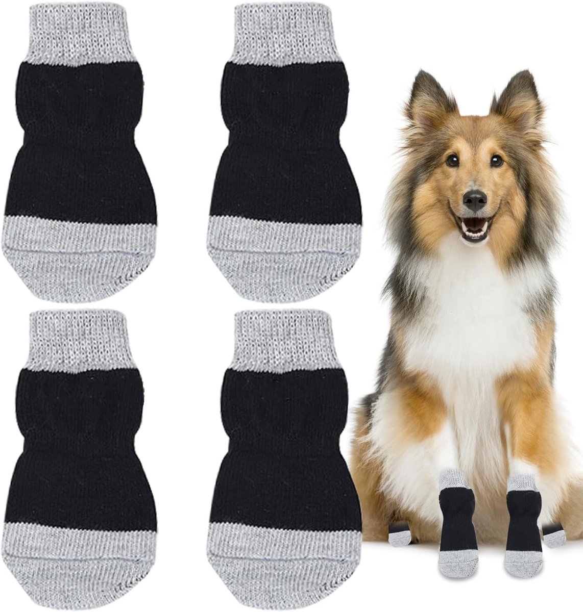SnelShoppen - Indoor Antislip Sokken voor Honden, Hondensokken Antislip, Zachte Dierenbescherming, Verbeter Grip, 2 Paar, Zwart (L)