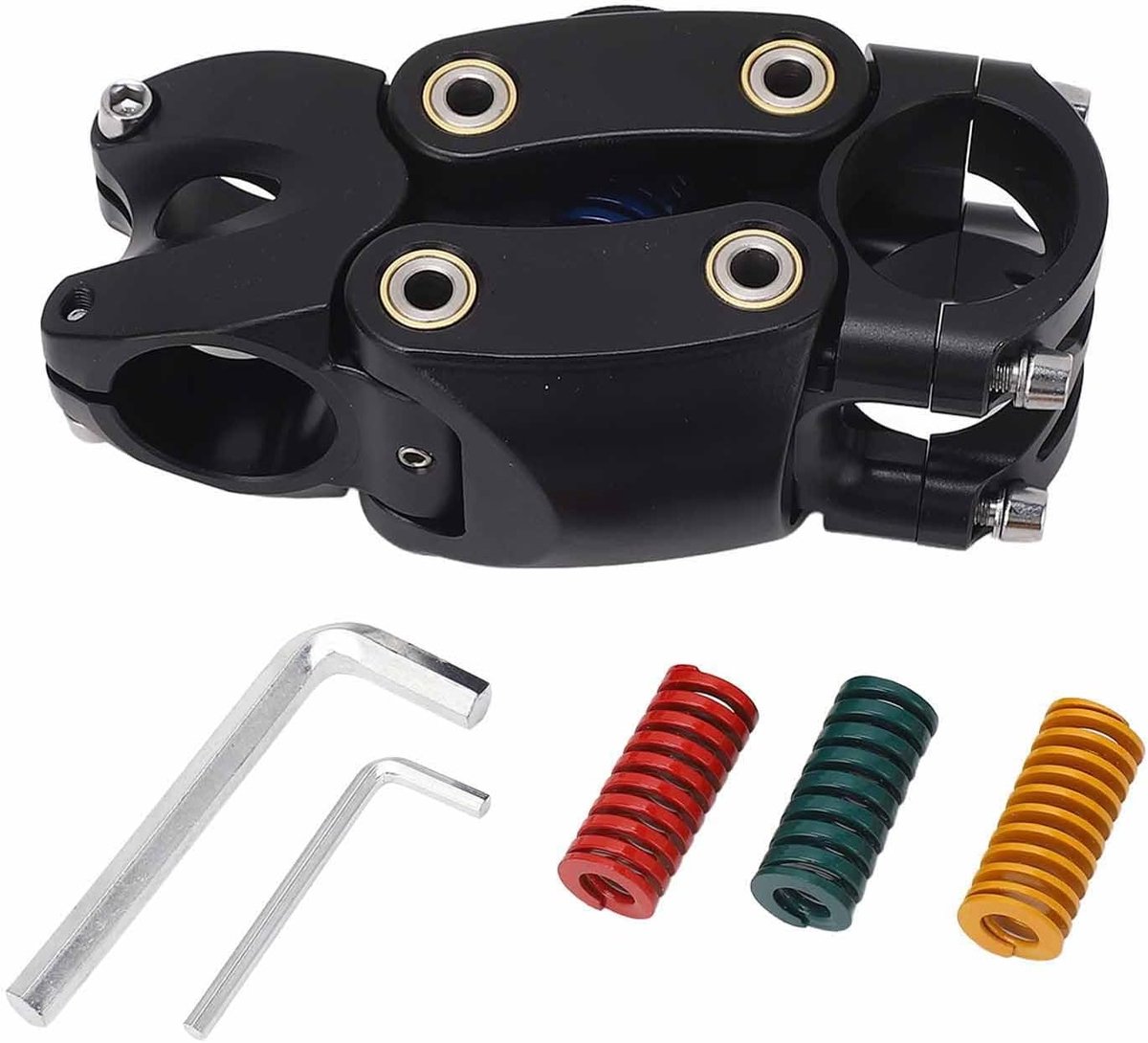 SnelShoppen - Fietsstuurpen met Schokabsorbering Aluminium Legering - Verstelbare Stuurpen voor Mountainbike en Racefiets - 4 Veeropties - Stijve en C