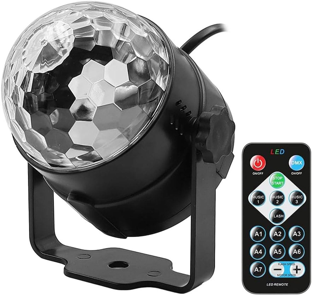 SnelShoppen - Mini Disco Bal LED Feestlamp Muziekgestuurd 360° Draaiende Bal Lichten voor Feest, Tuin, Camping, Kinderen, 15m², Met Afstandsbediening