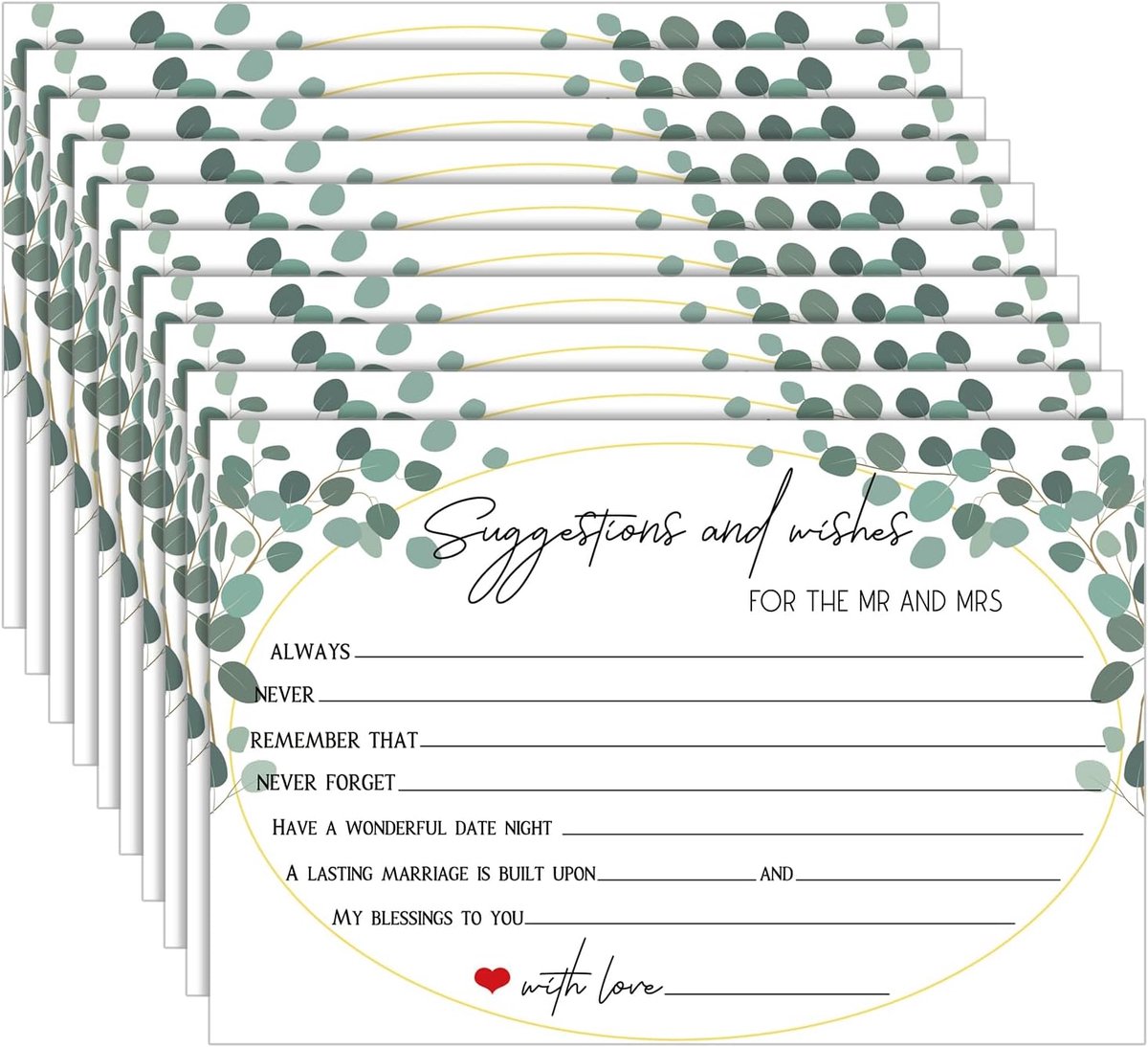 SnelShoppen - 50 Stuks Advies en Wenskaarten voor Bruid en Bru groom, Elegante Groene Bladeren Ontwerp, Perfect voor Huwelijksreceptie, Feest en Bruil