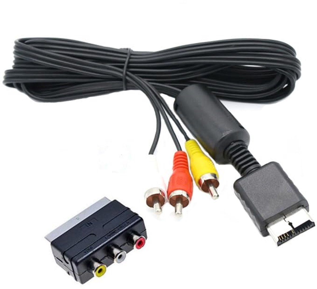 SnelShoppen - 1,8 m AV-kabel TV RCA Composietkabel met 3RCA naar Scart Adapter Converter voor PS2 PS3 - Hoogwaardige Video- en Audiokabel