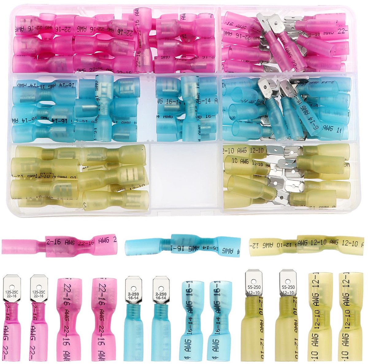 SnelShoppen - 100 Stuks Warmte Krimp Connector Set, Elektrische Warmte Krimp Verbindingen, Kabelaansluitingen, Isolatie Tubes voor Vrouwelijke/Manneli