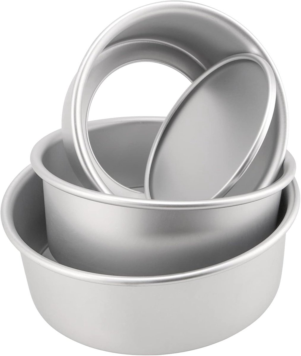 SnelShoppen - 3-delige ronde cakevormen set, 6 inch, 7 inch, 8 inch, met verwijderbare bodem, diep, anti-aanbak, aluminium bakvormen voor taarten, bak