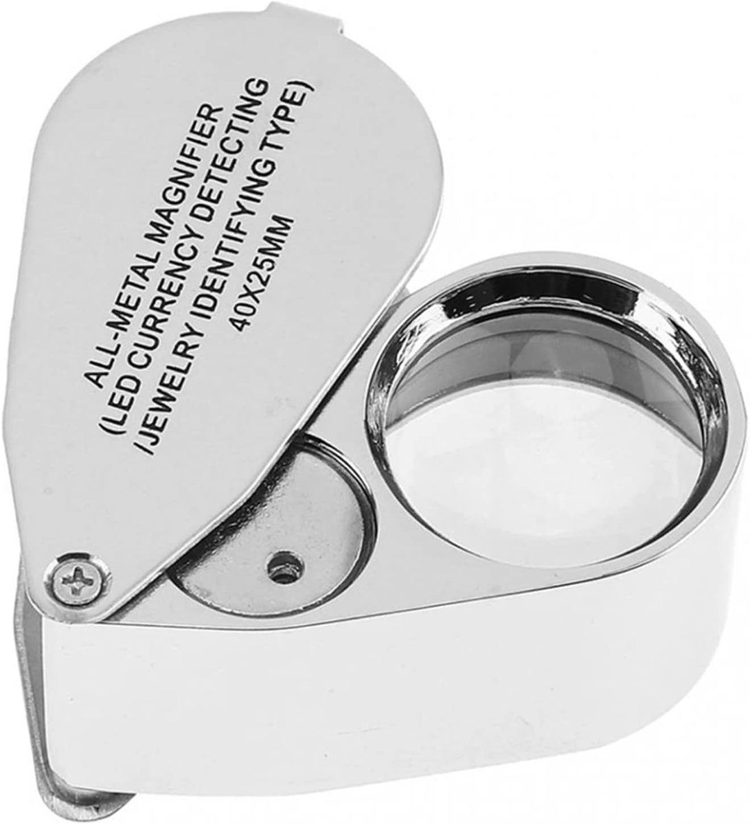 SnelShoppen - LED Loep 40X Draagbaar Vouwbaar RVS met LED Verlichting en UV Licht voor Sieraden, Antiek, Diamanten, Jade Identificatie, Verzamelaars e