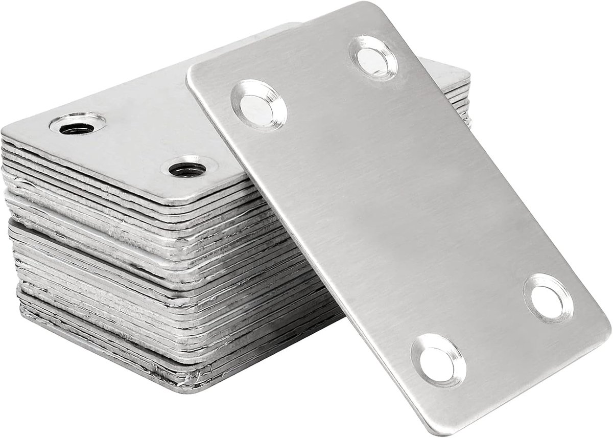 SnelShoppen - 30 Stuks 60x38mm Metaal Verbinding Plaat, RVS Platte Steunbeugel met 120 Schroeven, Ondersteunende Plaat voor Meubelreparatie en Klussen