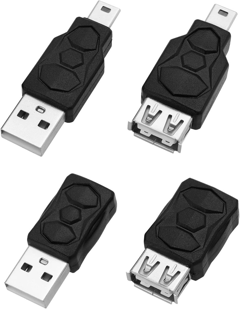 SnelShoppen - 4 Stuks USB 2.0 naar Mini USB Adapter - USB Mannelijk naar Mini USB Vrouwelijk Converter - Ondersteunt 5V 2A 480Mbps Gegevensoverdracht