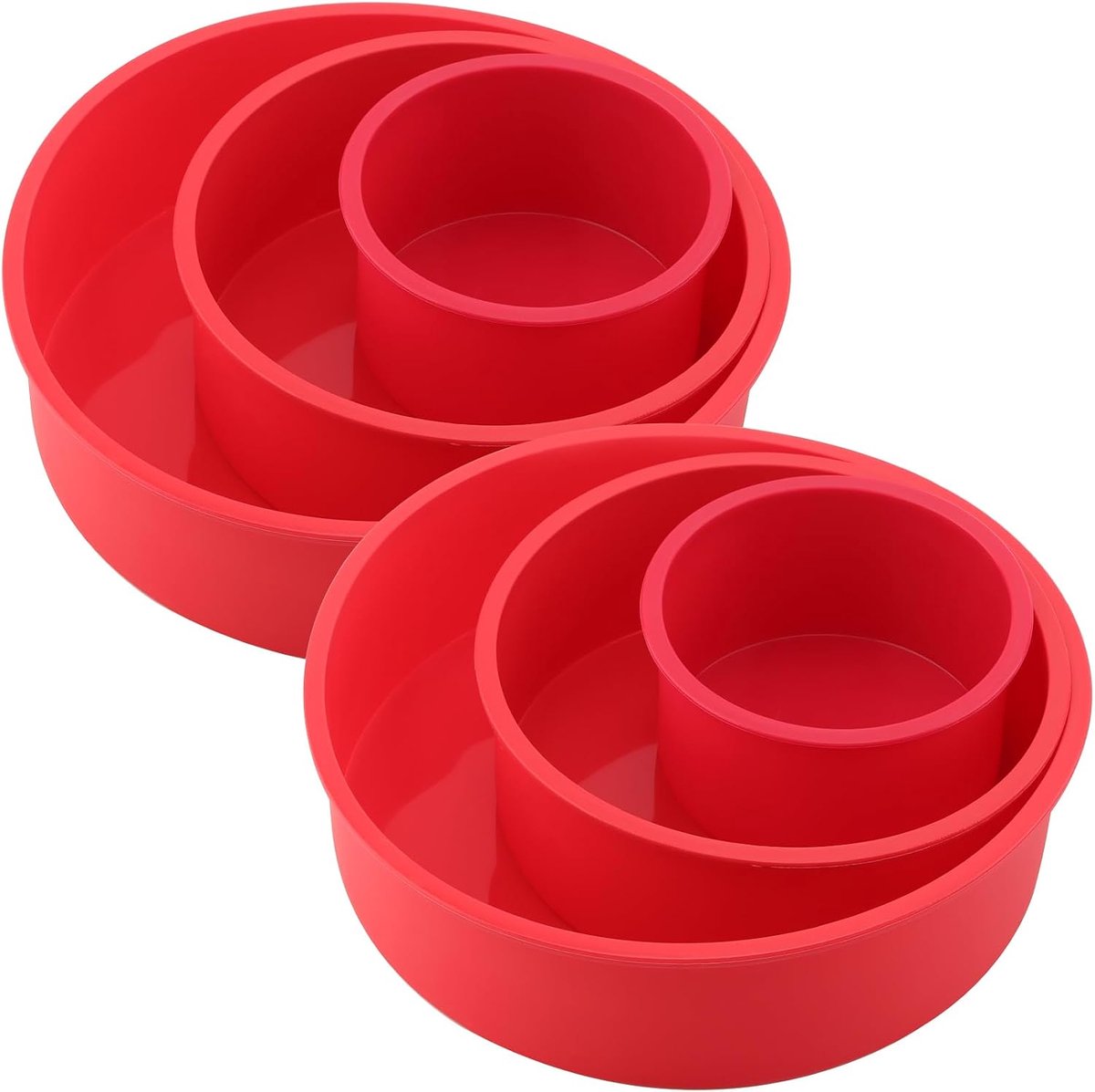 SnelShoppen - 6 Stuks Rode Siliconen Cakevormen, 4,1 Inch, 15,5 cm, Non-Stick Siliconen Cake Mallen voor Taarten, Brownies, Brood, Keukenaccessoires