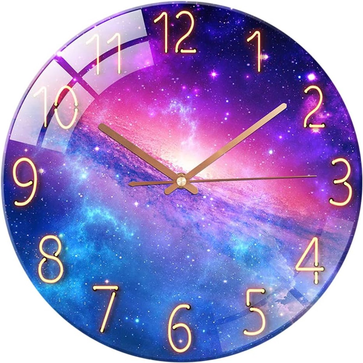 SnelShoppen - ALENPHONE 12 Inch Glazen Wandklok Stil Non Ticking Ronde Wandklokken voor Woonkamer, Slaapkamer, Hal, Kantoor (Sterrenhemel)