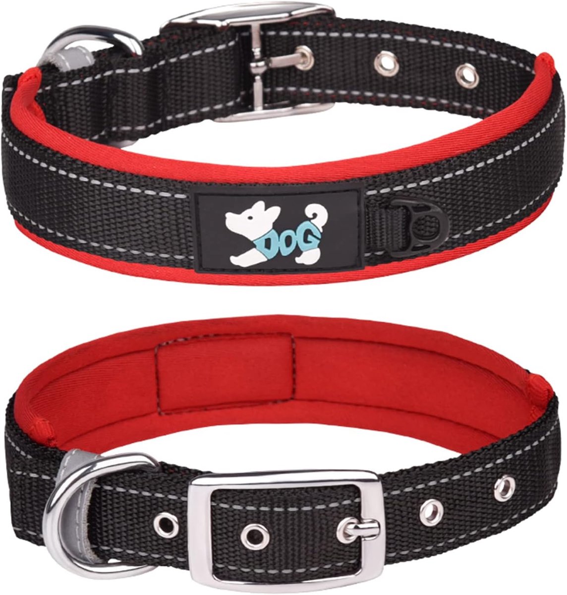 SnelShoppen - Comfortabele Zachte Neopreen Gevoerde Hondenhalsband, Reflecterende Verstelbare Nylon Halsband voor Grote Honden (L, Rood)