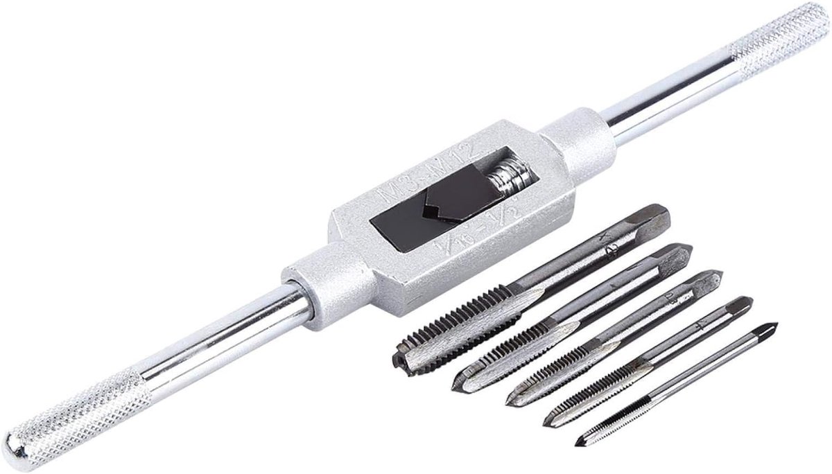 SnelShoppen - Handdraaistelschroefdraadpluggen, Verstelbare Reamer Tap Moersleutel Set met Metrische Draad M3/4/5/6/8, Hoogwaardige Gereedschapset voo
