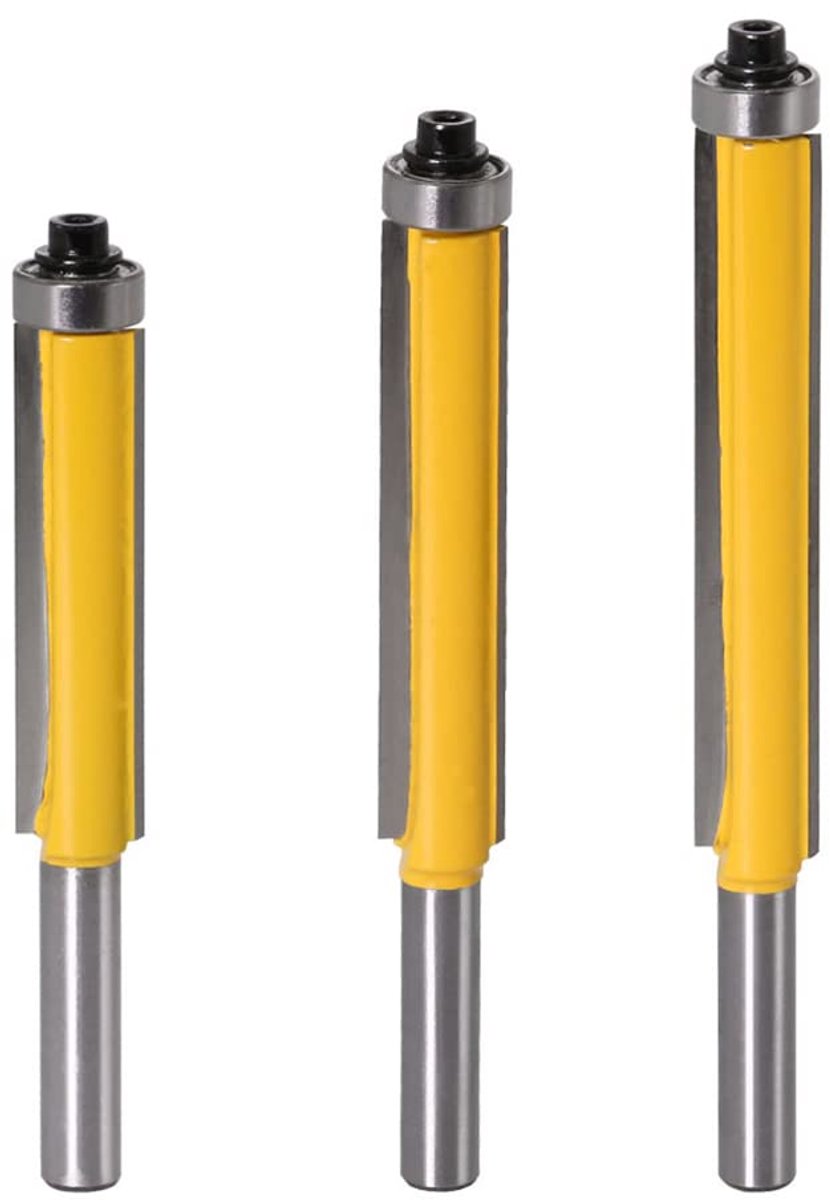 SnelShoppen - 3-delige 8mm Shank Extra Lange Rechte Freesbit Set met Panelen Top Lager Houtbewerking Cutter Flush Trim Bit Sjabloon Cutter