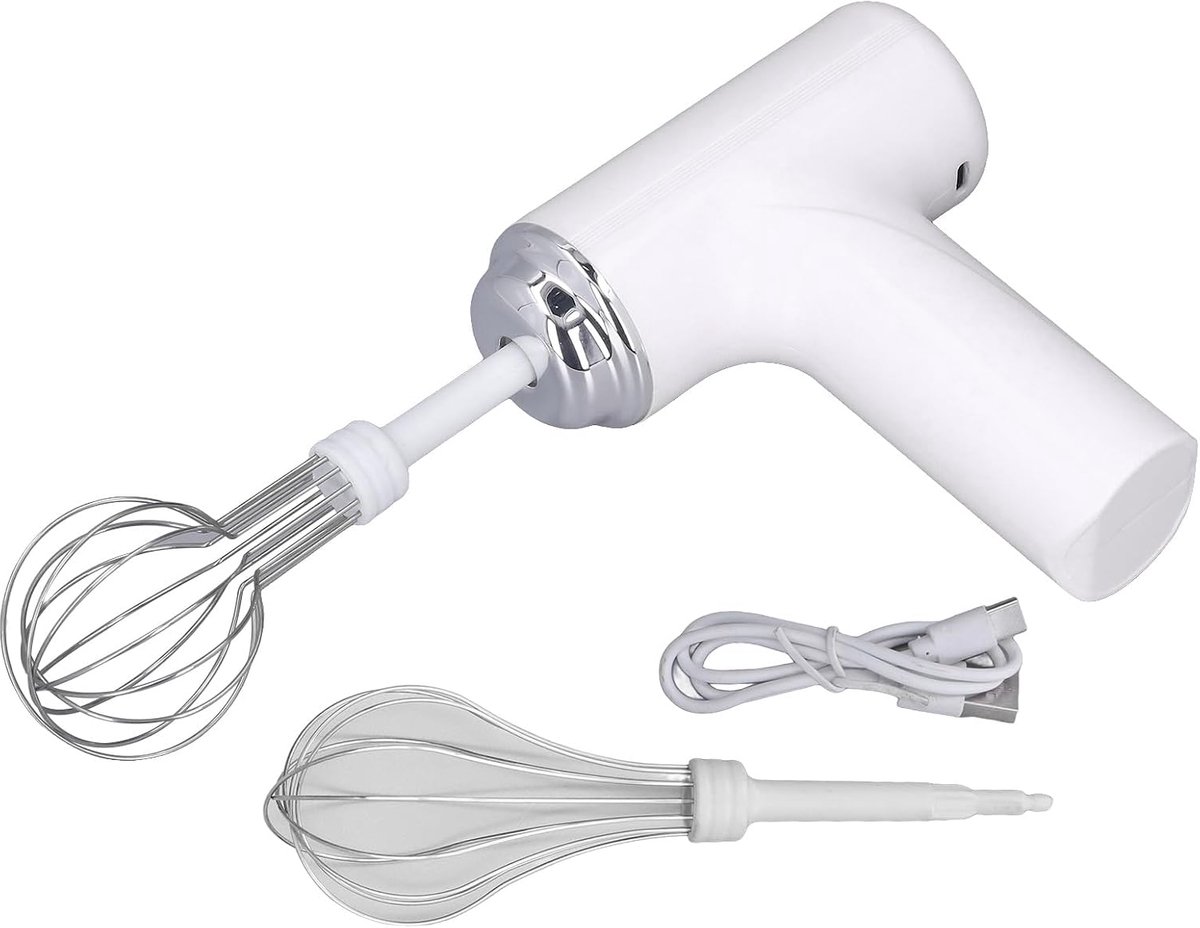 SnelShoppen - Elektrische Handmixer - 3 Snelheden - Lichtgewicht Handheld Mixer voor Eieren, Melkshake en Room - Inclusief Oplaadkabel en 2 Vervangbar