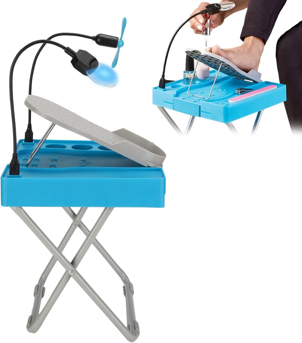 SnelShoppen - Pedicure Voetsteun, Verstelbare Pedicure Kruk, Professionele Voetsteun met LED Vergrootglas en Droogventilator, Antislip, Inclusief Hand