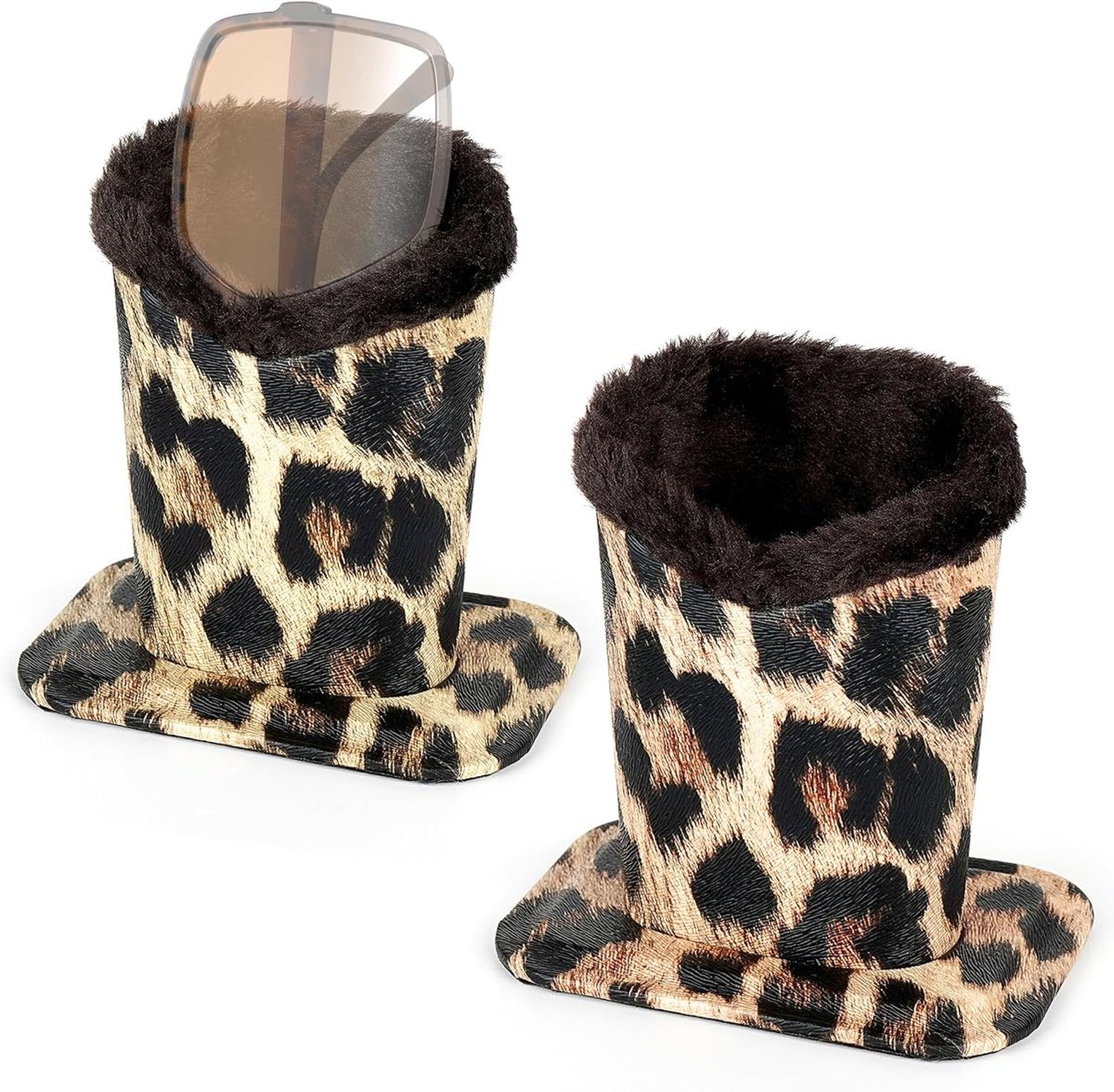 SnelShoppen - Set van 2 Extra Grote Zonnebrilhouders van Pluche Gevoerde Stof Geschikt voor Diverse Zonnebrillen - Leopard Print - Ideaal voor Thuis e