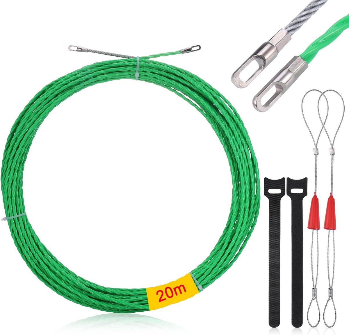 SnelShoppen - Kabeltrekker voor Kabel door Wand, 20m Kabel Trekstokken, 4.5mm Elektrische Draad Trekker met 2 Metalen Vergrendel Draden en 2 Riemen vo