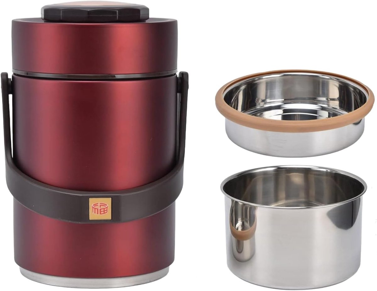 SnelShoppen - Thermische Voedsel Lunchcontainer 2L Roestvrijstalen Stapelbare Geïsoleerde Voedselpot met Handvat voor School, Kantoor, Reizen, Kampere