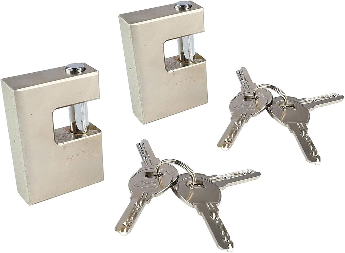 SnelShoppen - 2 Stuks Hangsloten met 8 Sleutels, Koperen Rechteck D-Vormige Monoblock Sloten Waterdicht RVS Beschermingssloten voor Garage deur, Conta