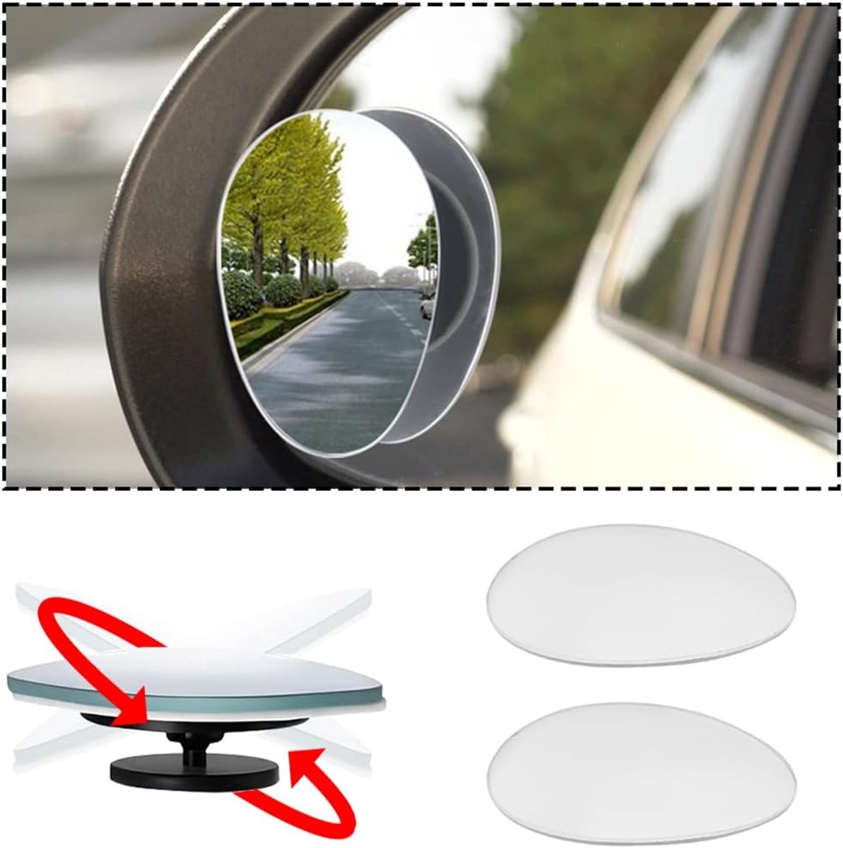 SnelShoppen - HD Achteruitkijkspiegel Blind Spot Hoek Spiegel Glas Waterdicht Frameloos Convex Zijspiegel Breedbeeld Geschikt voor Alle Voertuigen (Ov