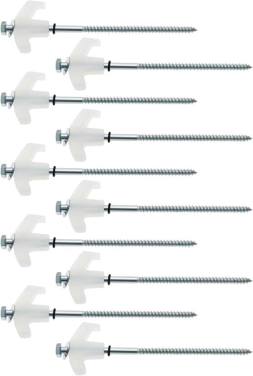 SnelShoppen - 10Pcs Schroefoverstake Tentpinnen Kunststof Hoofd Spiraal Nagels T Hoofd Kampeer Pinnen 200mm Gegalvaniseerd Ijzer Tentpinnen voor Buite