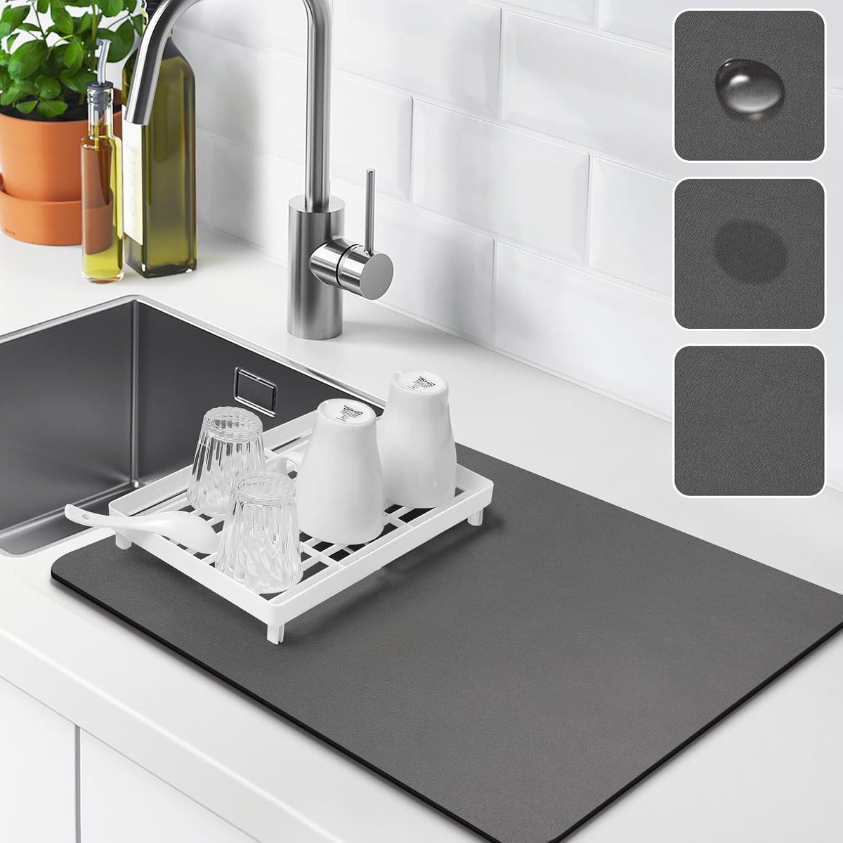 SnelShoppen - Vaatdroogmat Microvezel - Sneldrogend en Absorberend - Bescherming voor Aanrecht en Servies - Keuken Accessoire - 50x70 cm - Grijs