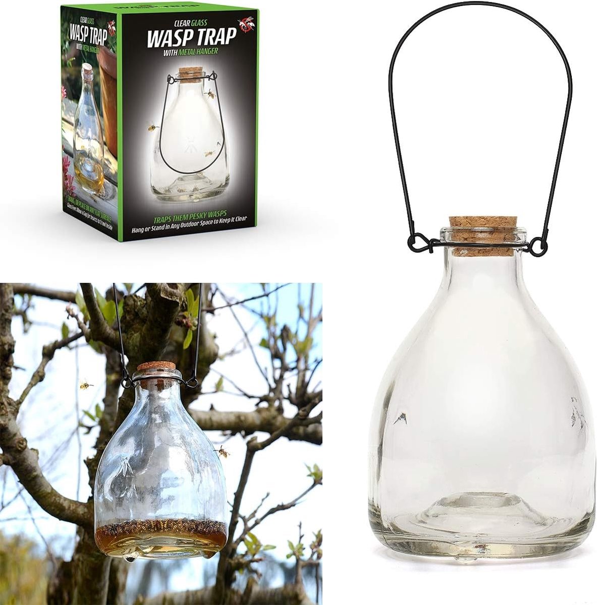 SnelShoppen - Glazen Wespentrap met Metalen Hanger, Herbruikbare Wasp Trap voor Tuin en Terras, 18.5cm Hoog, Efficiënt voor Ongediertebestrijding